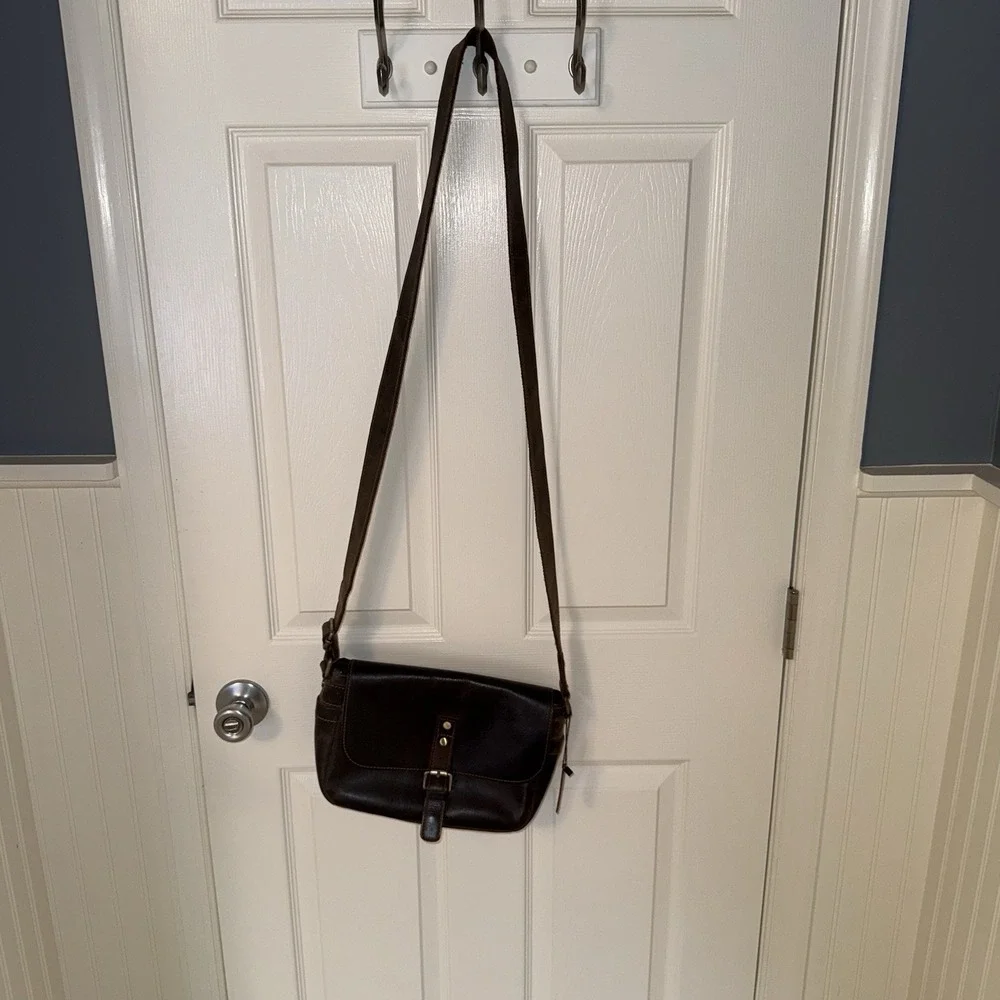 Unbranded Dark Brown Leather Shoulder Messenger Crossbody Bag Purse